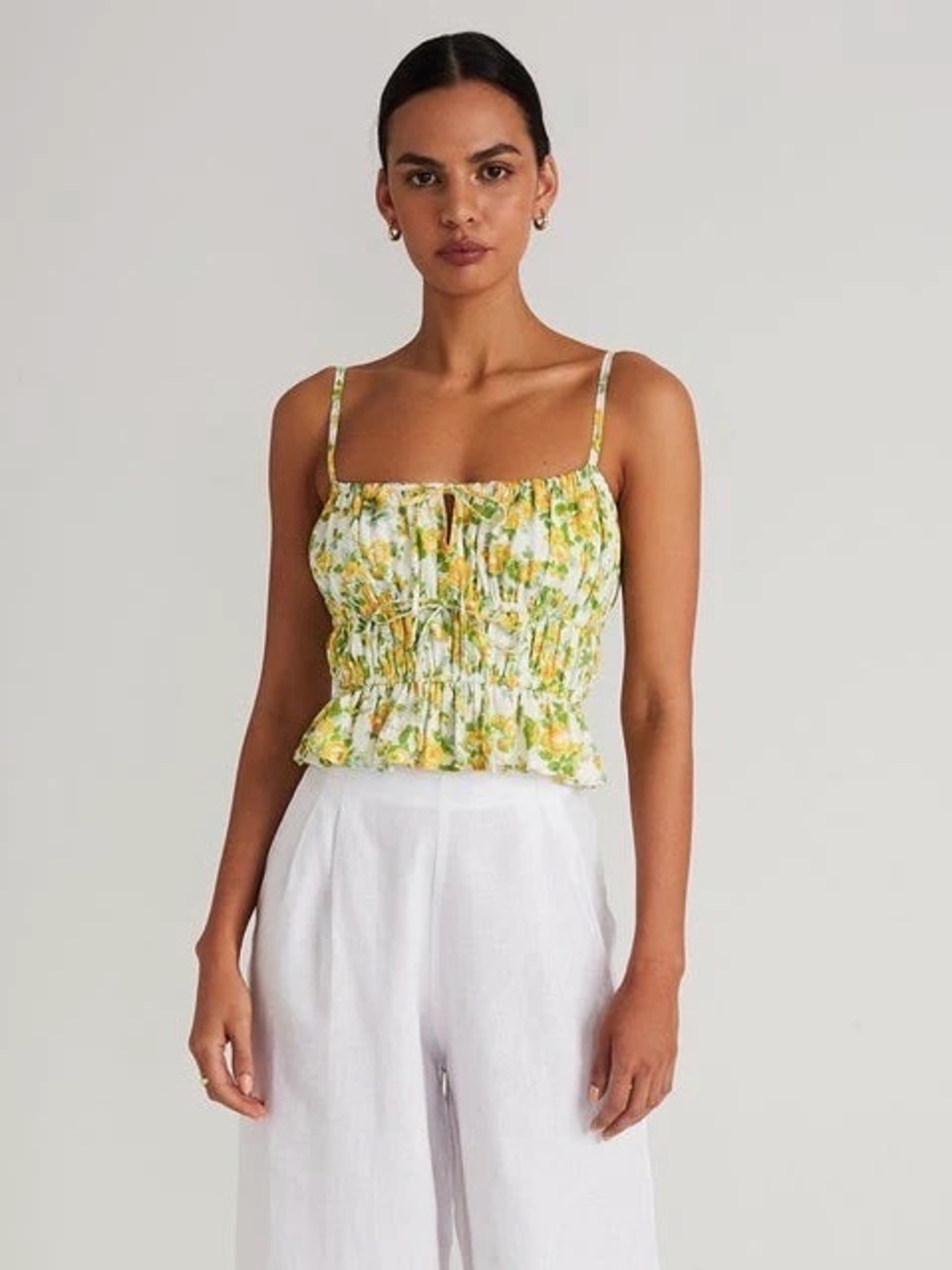 Faithfull the Brand Yellow and Green Floral Tank Top